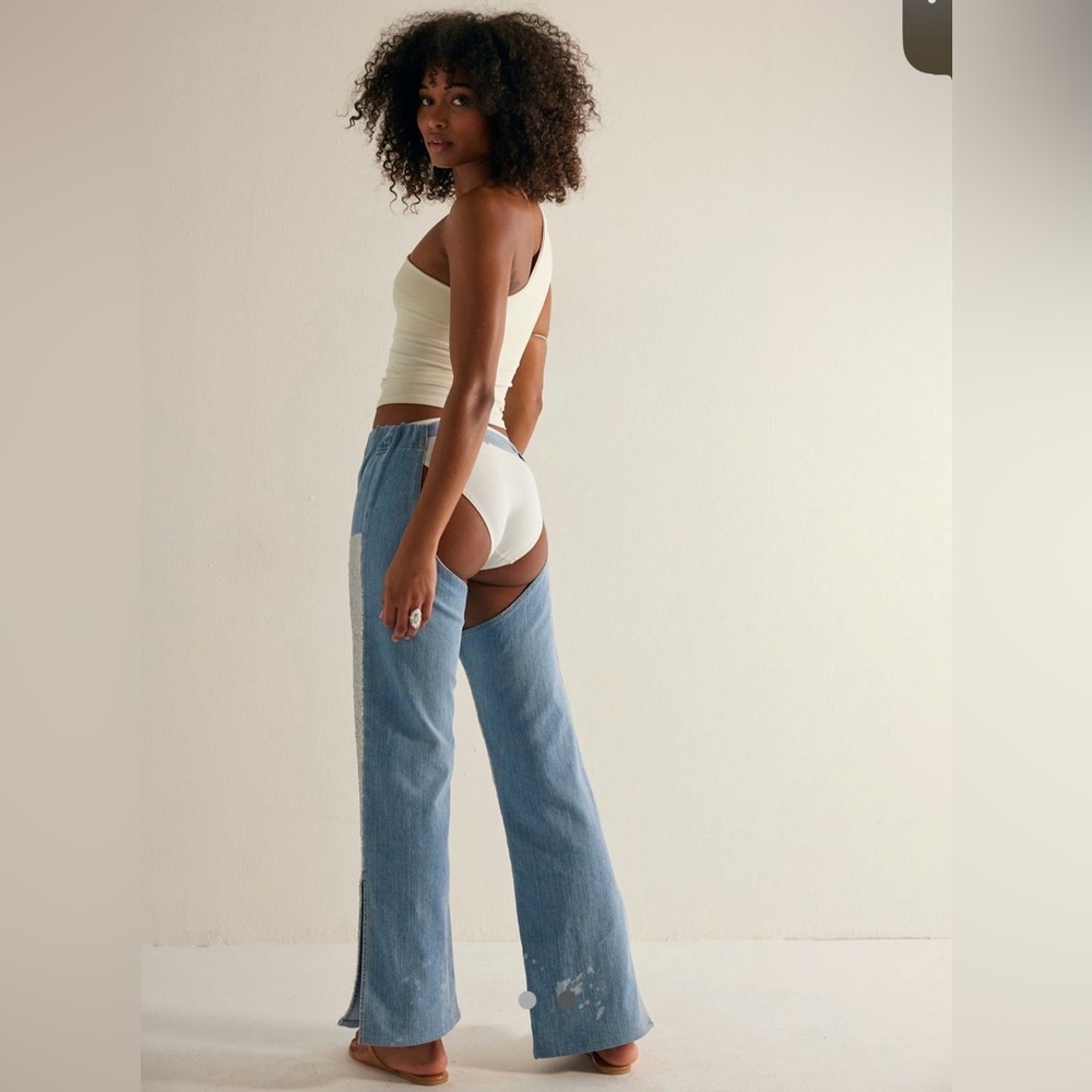 NWT Free People x  Tricia Fix Festival Denim Shine Chaps  - M - Picture 2 of 5
